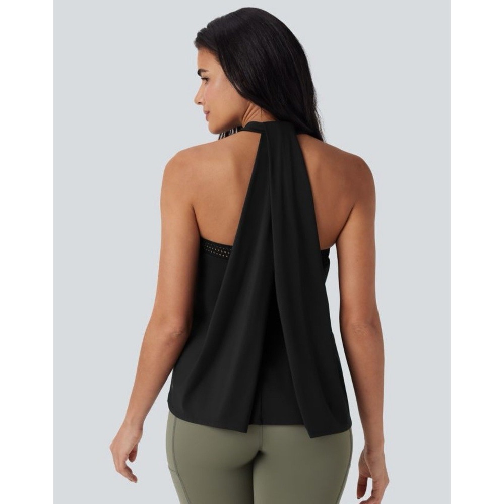 NWT Halara SoftlyZero™ Airy Halter Draped Cool Touch Yoga Top-UPF50+ Black Sz M - Picture 3 of 7
